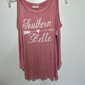 Top Girl LA Womens Dark Pink Cold Shoulder Southern Belle T-Shirt Size Small NWT